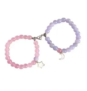 SUPER SOFTENER SUPERSOFTNER Bracelets 2 Pcs Love Heart Matching Moon Beads Bracelet Set Adjustable Bracelets for Men Women Couples Friends Gift Friendship - (Pack of 2)