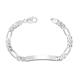 LeCalla 925 Sterling Silver BIS Hallmarked Designer Figaro Chain ID Bracelet for Men and Boys 8.5 Inches