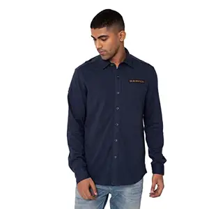 Royal Enfield Solid Cotton Regular Fit Mens Casual Wear Shirt (Blue, S)