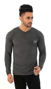 SKYBEN Men's Stub Collar Full Sleeves T Shirt Dark Grey