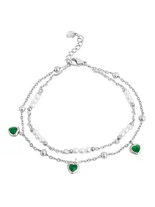 E2O Silver Rhodium-Plated Dew Drop Glow Anklet