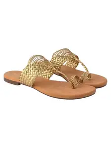 Shoetopia Chic Comfort & Stylish Rose-Gold Kolhapuri Flats For Women /EU37