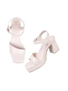 The White Pole Attractive Block Heel Embellished Sandals For Women And Girls