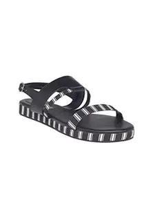 MONROW Zoe Leather Flat for Women, Black, UK-4 | Casual & Formal Sandals | Stylish, Comfortable & Durable | Occasion Wear