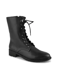 Shuz Touch Black Solid Laceup Boots | Size : 4