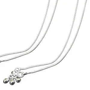 Plain Lightweight White Metal Silver Plated Anklets, NON-Adjustable Size, Contemporary Style, German Silver, 2-Piece Set-10 Inch