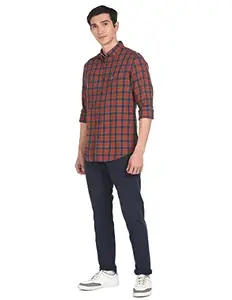 U.S. POLO ASSN. Men's Checkered Slim Fit Shirt (UDSHT0440_Rust S)