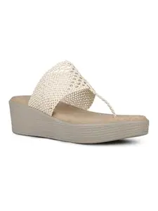 Inc.5 Womens Cream Casual T Strap Wedge Sandals