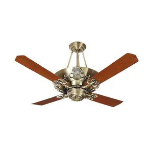 Breezalit Emperor 4 Blades 1300 mm / 52 Inch, 52W Designer Ceiling Fan (Antique Brass Housing with Walnut Finish Blades) with remote control with 2 years warranty price in India.