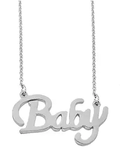 De-Ultimate Silver Color Fancy & Stylish Trending Valentine's Day Special Metal Stainless Steel Baby Name Letter Locket Pendant Necklace With Chain For Women's And Girl's Gift Jewellery Set