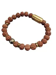 Blustone Best 5 Mukhi Rudraksha Bracelet Original Certified पाइराइट रुद्राक्ष ब्रेसलेट Pulsera Magnetic Clasp Rudraksha and Pyrite Bracelet for Wearing Astrology Purpose पंचमुखी रुद्राक्ष ब्रेसलेट