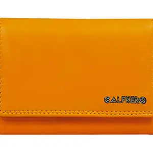Calfnero Women's Genuine Leather wallet-Long Purse Wallet with Multiple Card Slots, Zip Pocket and Note Compartment (Yellow)