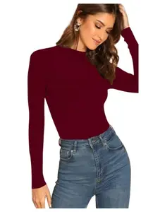 Dream Beauty Fashion Women's Casual Round Neck Long Sleeves Stylish Top, 23" inches (Top Empire-06-Maroon-S)