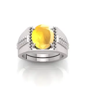RRVGEM 6.25 Ratti 5.00 Carat Yellow Sapphire Silver Plated Ring Astrological Adjustable Ring Size 16-22 for Men and Women
