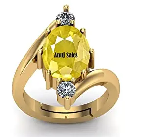 ANUJ SALES 19.25 Ratti Unheated Untreatet A+ Quality Natural Yellow Sapphire Pukhraj Gemstone Gold Plated Ring for Women's and Men's (Lab Certified)