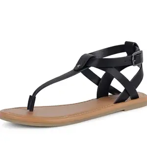 LOUIS STITCH Stylish Black T-Strap Sandals for Women | Comfortable Lightweight and Stylish (LD04-TSJB106)