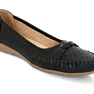 Karaddi 6089 Women's Laser Cut Design Fashion Ballet Flats Bellies for Women & Girls Color Black Size 38 EU or 5 UK/ind
