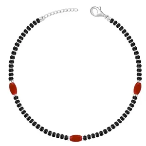 GIVA 925 Silver Black & Red Bead Anklet,Single| Gifts for Women and Girls | With Certificate of Authenticity and 925 Stamp | 6 Months Warranty*