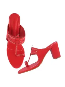 TRYME Alluring Kolhapuri Chappal Block Heel Sandal Party Heels For Womens & Girls