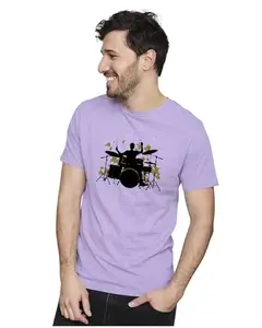ALLEN BLACK Men's & Women's Regular Fit T-Shirt Vibrant Drummer Silhouette 100% Cotton Unise T-Shirt Iris Lavender_DRUMMER18-Iris Lavender 5XL Men Round_
