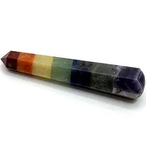 ALI CRYSTAL 7 Chakra Wand Heart Pencil Crystal Stone Pendant for Healing, Strengthen Immune System, Self Confidence, Positivity, Emotional Body Purification for Men and Women (Wand)