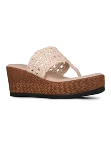 Inc.5 Womens Cream Solid Round Toe Wedge Heel Sandals