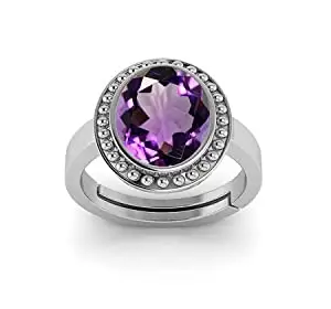 Akshita gems 14.25 Ratti 13.00 Carat Amethyst Silver Plated Ring Katela Ring Original Certified Purple Natural Jamuniya stone Ring Astrological Adjustable Ring