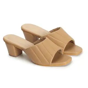 RSTBEST Women's heeled snadal Slingback Sandal comfrt heel (BEIGE, 4)