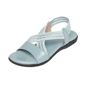 MONROW Saavi Leather Flat for Women, Blue, UK-7 | Casual & Formal Sandals | Stylish, Comfortable & Durable | Occasion Wear