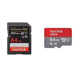 SanDisk Extreme Pro SD UHS I 64GB Card for 4K Video for DSLR and Mirrorless Cameras 200MB/s Read & 90MB/s Write & Ultra® microSDXC™ UHS-I Card, 64GB, 140MB/s R, 10 Y Warranty, for Smartphones price in India.
