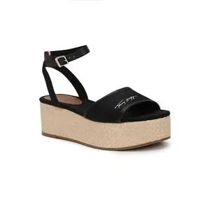 Tommy Hilfiger Cotton Solid Black Women Platform Sandals (F23HWFW066) Size- 37