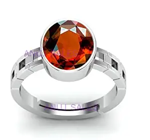 Anuj Sales 9.25 Ratti 8.00 Carat Natural Gomed Stone Silver Plated Ring Adjustable Gomed Hessonite Astrological Gemstone for Men and Women