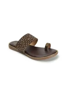 Carlton London Women's Slip On Flat Sandals Colour-Brown, Size-UK 5