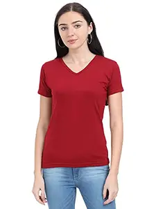 Ideation Women's Cotton Plain V Neck Half Sleeve Maroon Color T-Shirt L Size