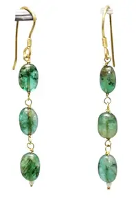 Rajasthan Gems Dangle Drop Earrings Real 14K (585) Yellow Gold Natural Green Emerald Gem Stone Handmade Gift Women E326