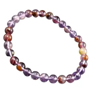 Lady Works Natural Cacoxenite in Amethyst 6mm Round Shape Smooth Cut Beads 8 Inch Stretchable Bracelet for Men & Women. Unisex Stretchable Bracelet for healing, meditation, Prosperity, Gift & Luck|LW_BRST_10788_8.0