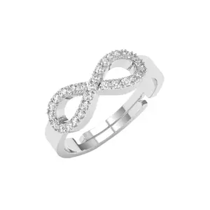 Clara Pure 925 Sterling Silver Zoe Studded Infinity Valentine Finger Ring | Swiss Zircon Platinum Plated | Size Adjustable | Gift for Women Girls Wife Girlfriend