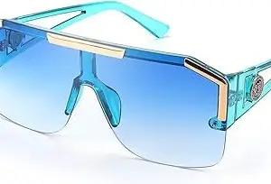 Karsaer Square Flat Top Shield Sunglasses One Piece Frameless Stylish Women Men UV400 E1037