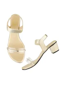 Shoetopia Women's Heel-1414 Heeled Sandal-2 Kids UK (Heel-1414-Golden)-EU35