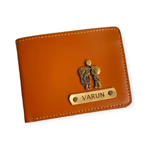 NAVYA ROYAL ART Customized Wallet for Men | Personalized Wallet with Name Printed | Leather Name Wallet for Men | Customised Gifts for Men |Personalised Mens Purse with Name & Charm Tan