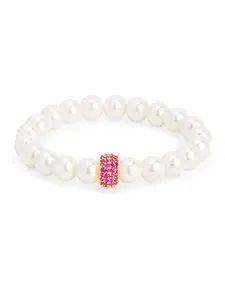 MINUTIAE Stylish Charm White Beads Bracelet for Girls/Women | Elastic Stretch Cord Natural Gemstone Crystal Beaded Fashion Jewellery (Gold)