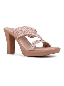 Inc.5 Womens Peach Party Wear Embellished Round Toe Block Heel Mules