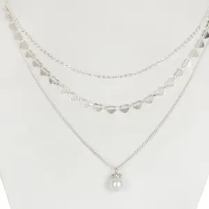 Trendy Layered Chain Necklace with Pearl Pendant for Women & Girls