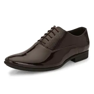 Centrino Men Glossy Formal Shoes |Lace-Up Design with Cushioned Insole for Comfort |Craftsmanship for All-Day Elegance Brown
