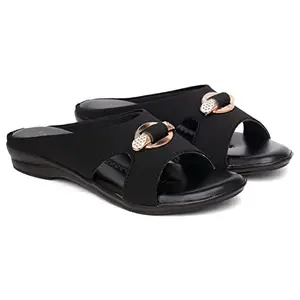 ANNGIRI Women's Flat Sandals Fashion Slides With Synthetic (PU) Slippers for Summer ANN 1409 Black 37