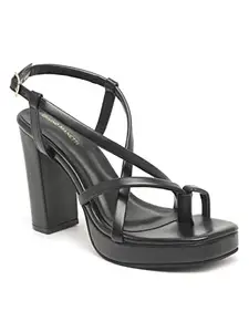 Bruno Manetti Women's Black Slipon Back Strap Cross Strap Design Heels