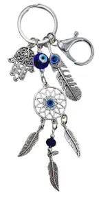 ARTISKRITI Evil Eye Keychain for Girls Key Ring for Purse, Mobile, Wallet, Keys and Side Bags (Silver)