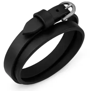 THE MEN THING OUTBACK - Genuine Leather Adjustable Cuff Bracelet with Stainless Steel Hook for Men & Boys (BLACK)