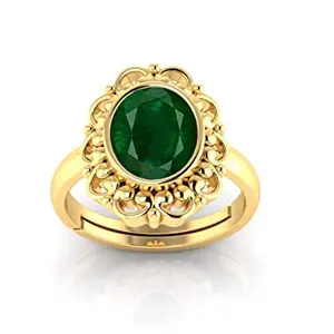 LMDPRAJAPATIS 5.00 Ratti/5.25 Carat Natural Emerald/Panna Loose Gemstone Gold Plated Adjustable Ring For Women And Men