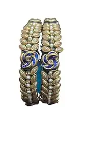 Silk Thread Bangles Set for Women, Handmade Kundan Stone Studded, Size 1.2, Blue Color